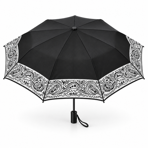 Black Paisley Manual Folding Umbrella