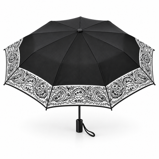 Black Paisley Manual Folding Umbrella