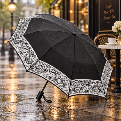 Black Paisley Manual Folding Umbrella