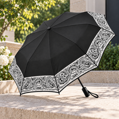 Black Paisley Manual Folding Umbrella