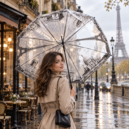 Transparent Digital Print Long-Handle Umbrella