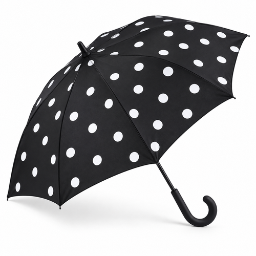 Black Curved-Handle Folding Umbrella