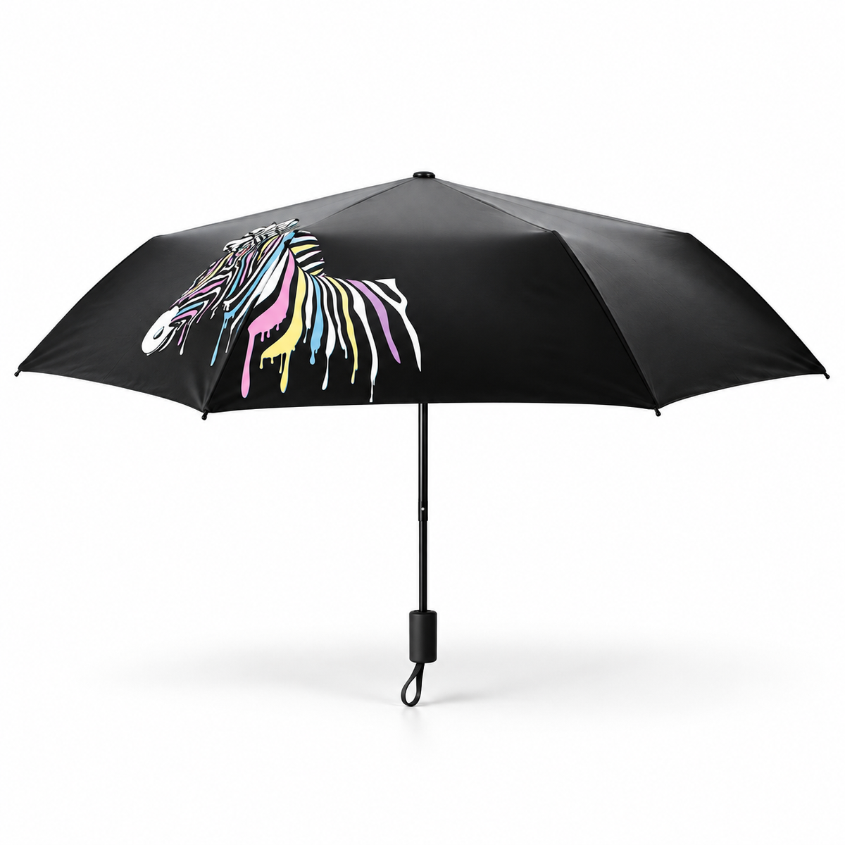 Black Water-Color-Changing Zebra Folding Umbrella