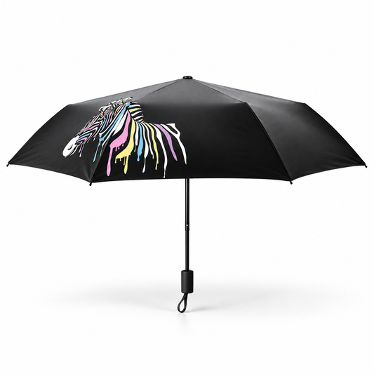 Black Water-Color-Changing Zebra Folding Umbrella