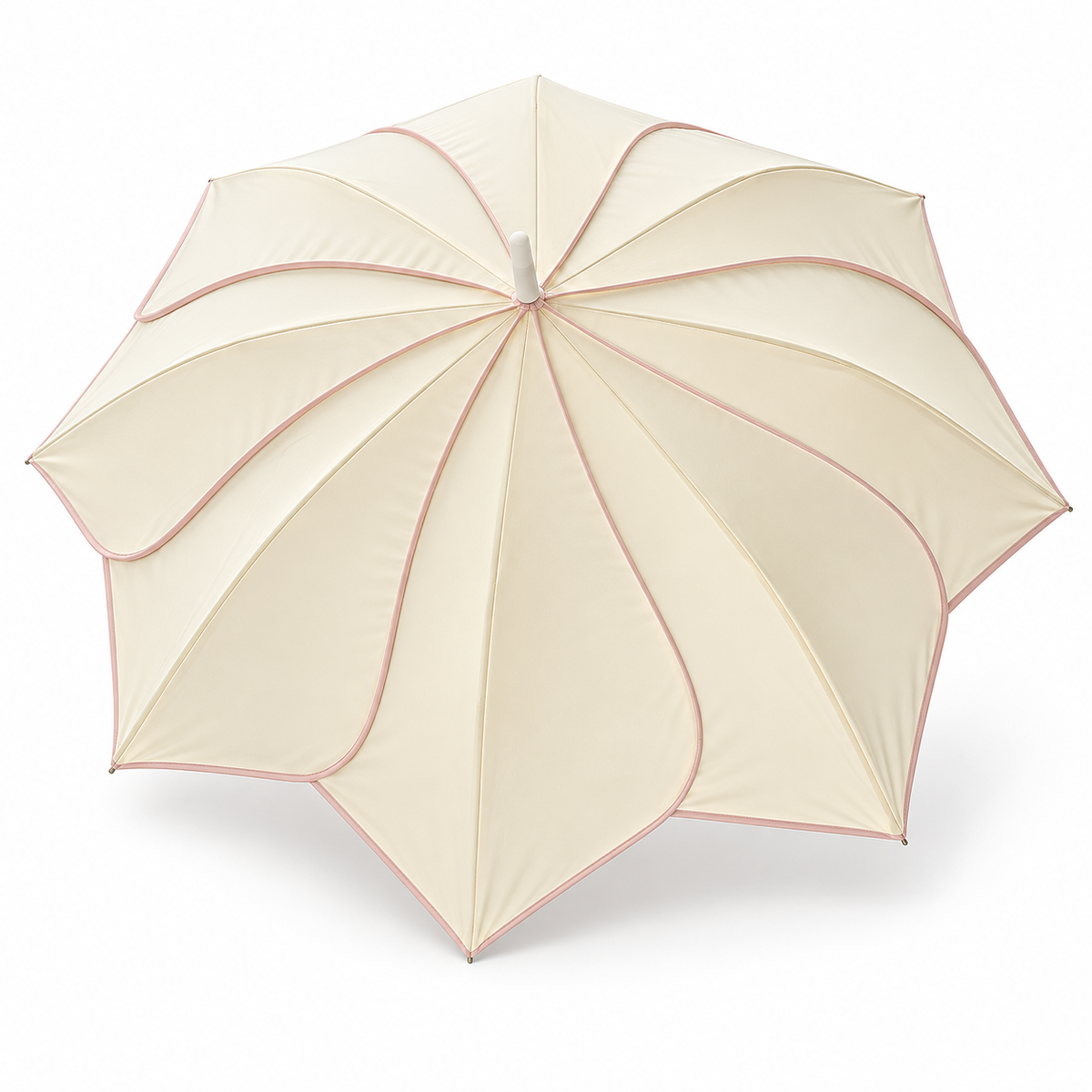 Cream Yellow 8-Rib Long-Handle Petal Umbrella