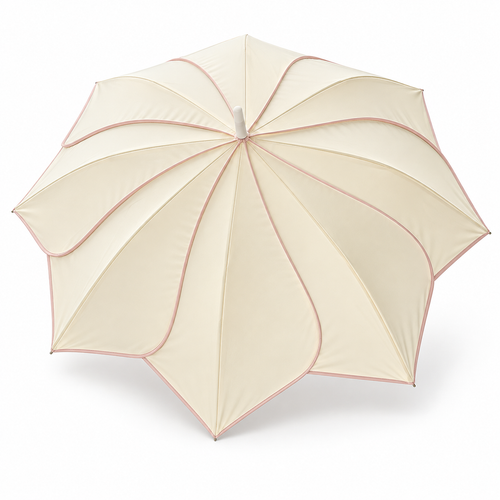Cream Yellow 8-Rib Long-Handle Petal Umbrella