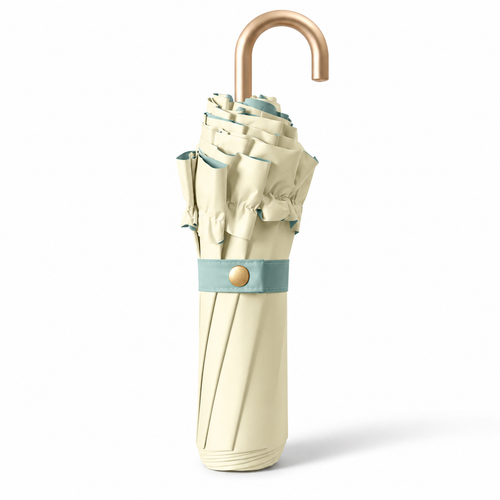 Sea Salt Cheese Three-Fold Mini Gold Hook Ruffle Umbrella